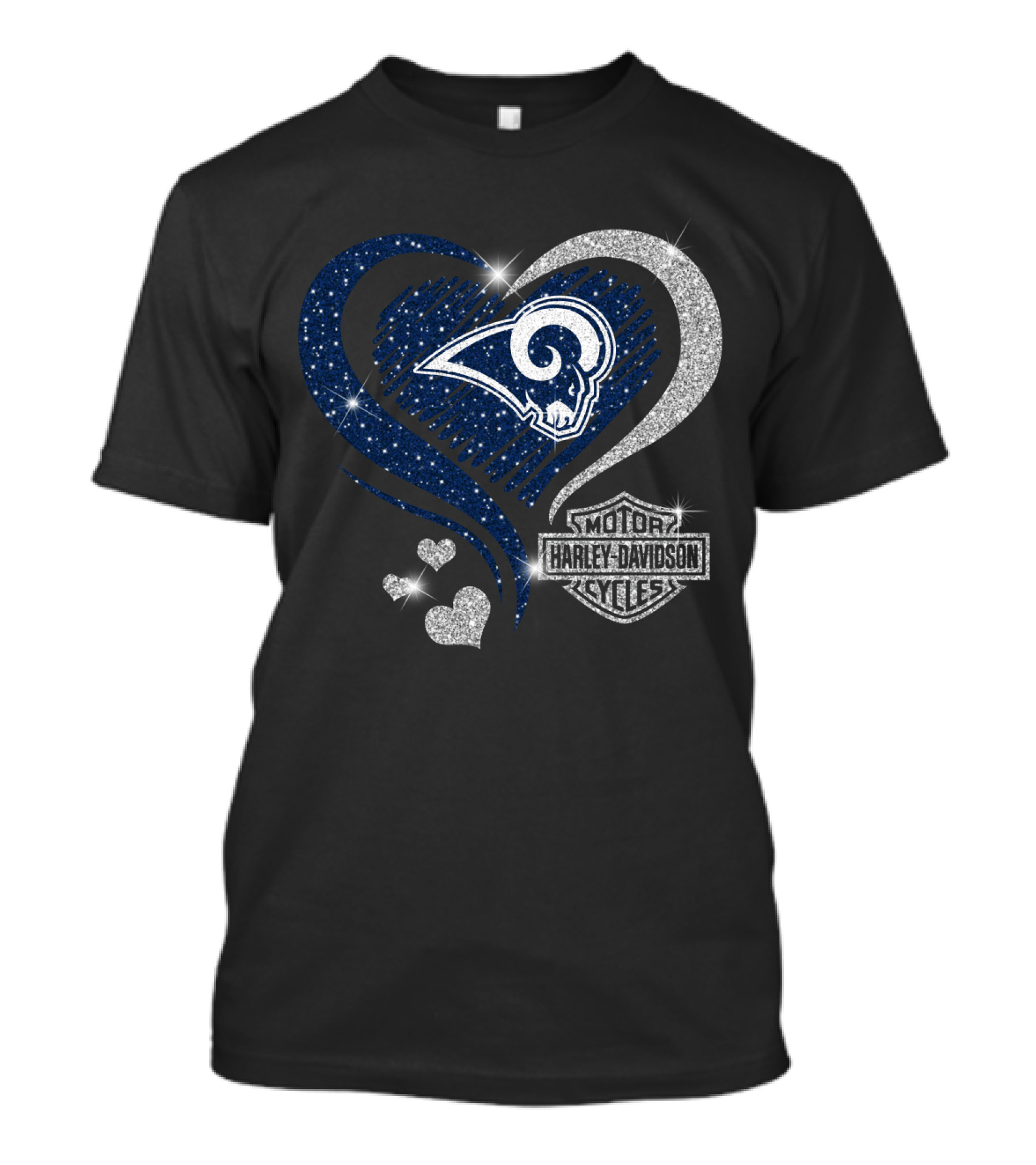 Hd Los Angeles Rams Harley Davidson Sparkle Heart Combination T-Shirt