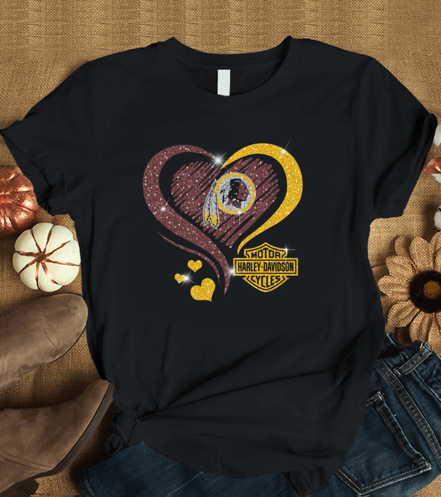 Motor Harley Davidson Cycles Washington Redskins Heart T-Shirt