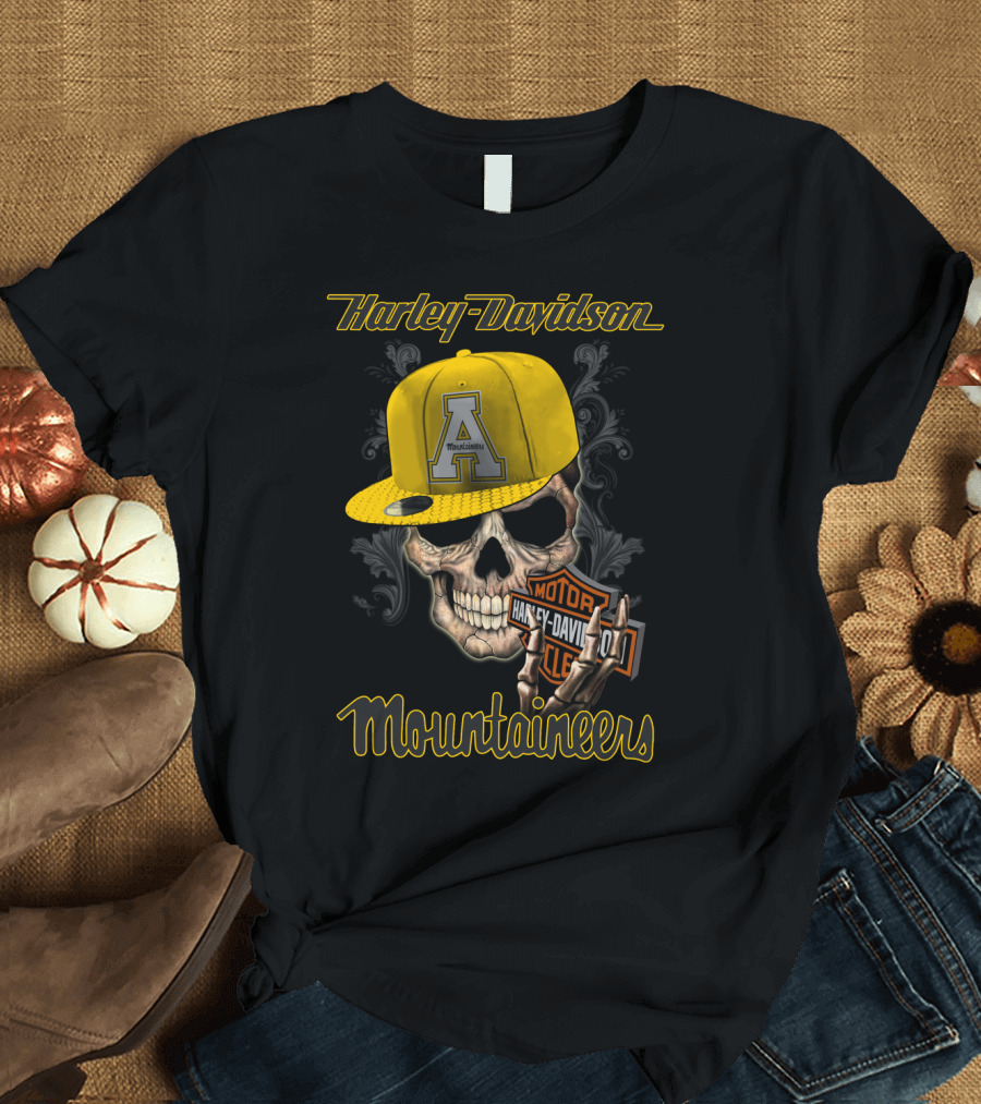 Harley Davidson Appalachian State Mountaineers Skull With Cap T-Shirt