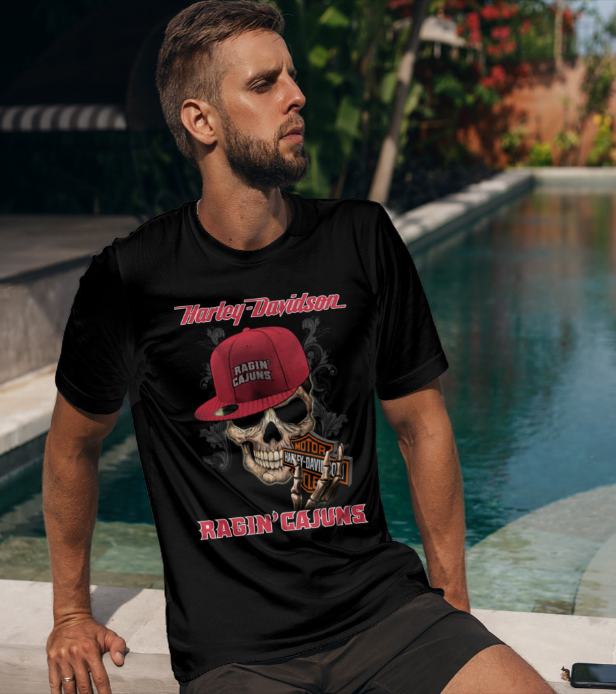 Harley Davidson Ragin' Cajuns Skull Theme T-Shirt