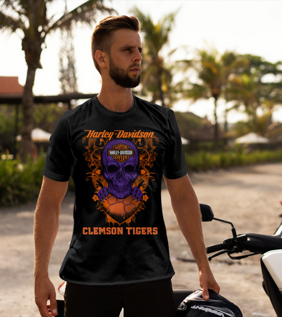 Harley Davidson Motorcycles Skull Clemson Tigers T-Shirt