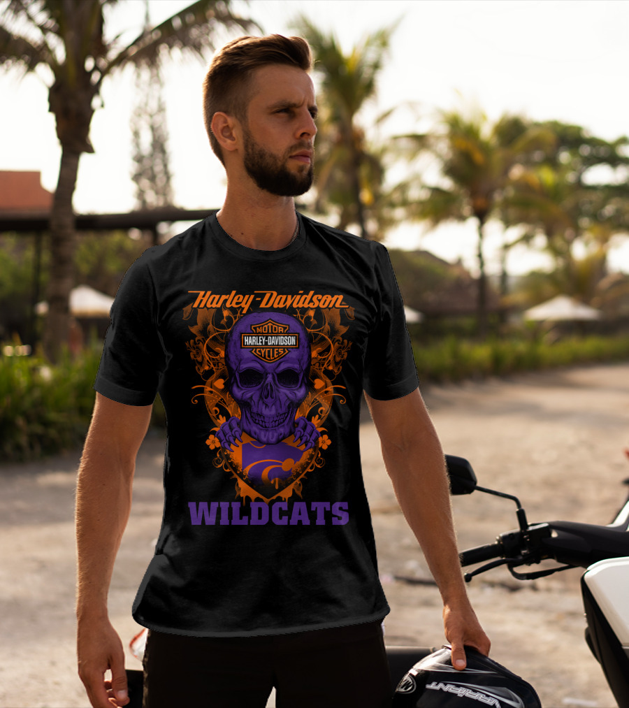 Harley Davidson Motor Cycles Kansas State Wildcats Skull T-Shirt