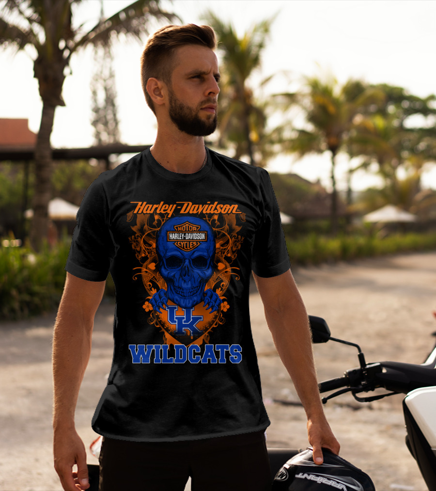 Harley Davidson Kentucky Wildcats Skull Motorcycle Cycles T-Shirt