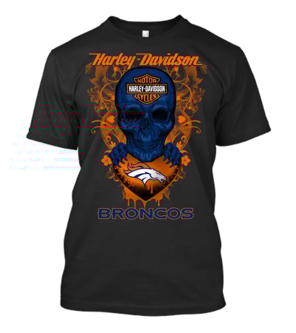 Harley Davidson Skull Denver Broncos Motor Cycles T-Shirt