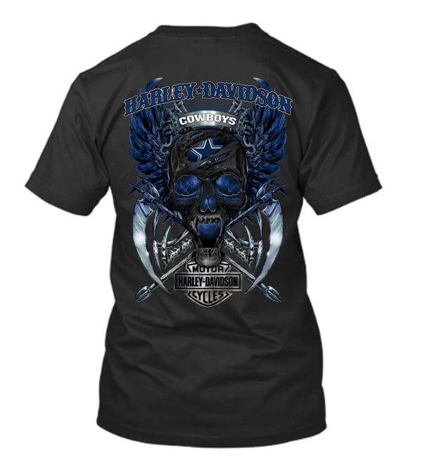 Harley Davidson Cowboys Skull With Blue Wings And Dallas Star T-Shirt
