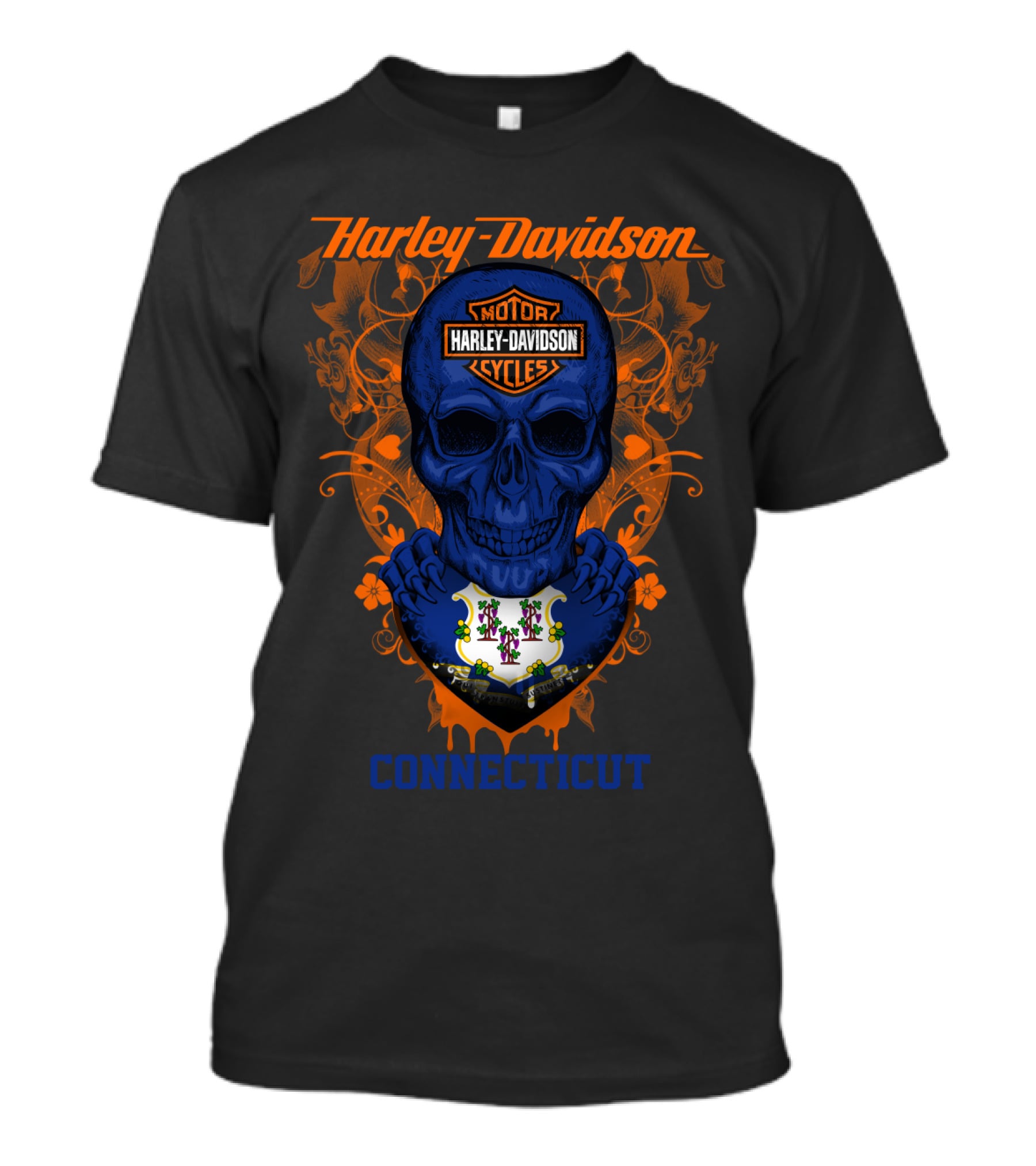 Harley Davidson Motor Cycles Skull Connecticut T-Shirt