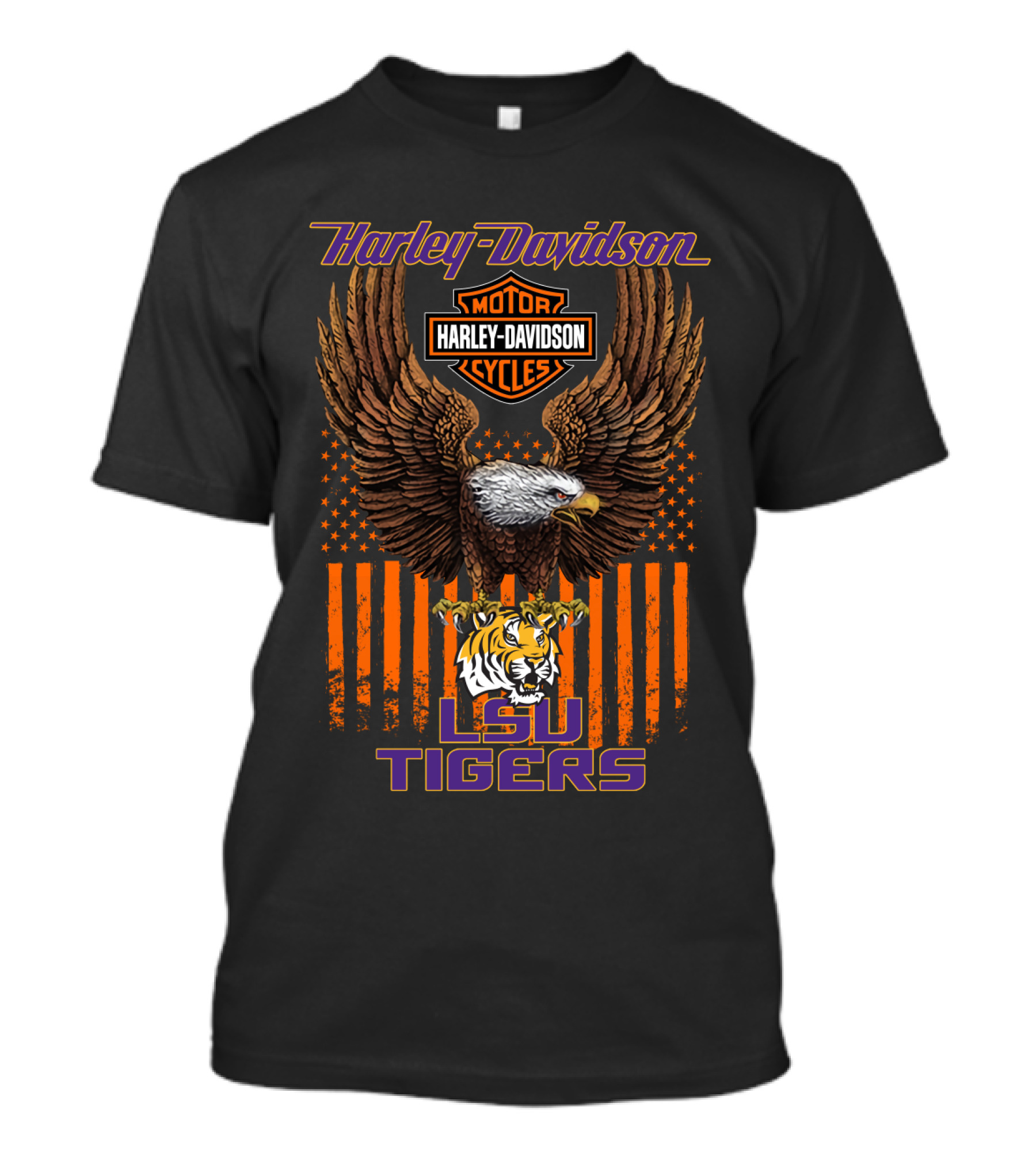 Harley Davidson Lsu Tigers Eagle And Stripes T-Shirt