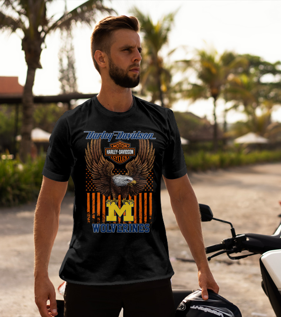 Harley Davidson Motor Cycles Michigan Wolverines Eagle T-Shirt