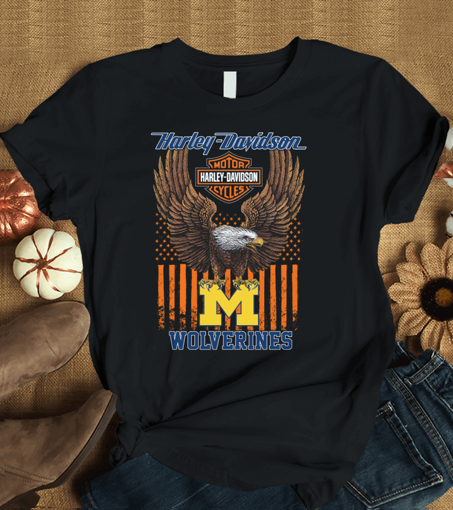 Harley Davidson Motor Cycles Michigan Wolverines Eagle T-Shirt