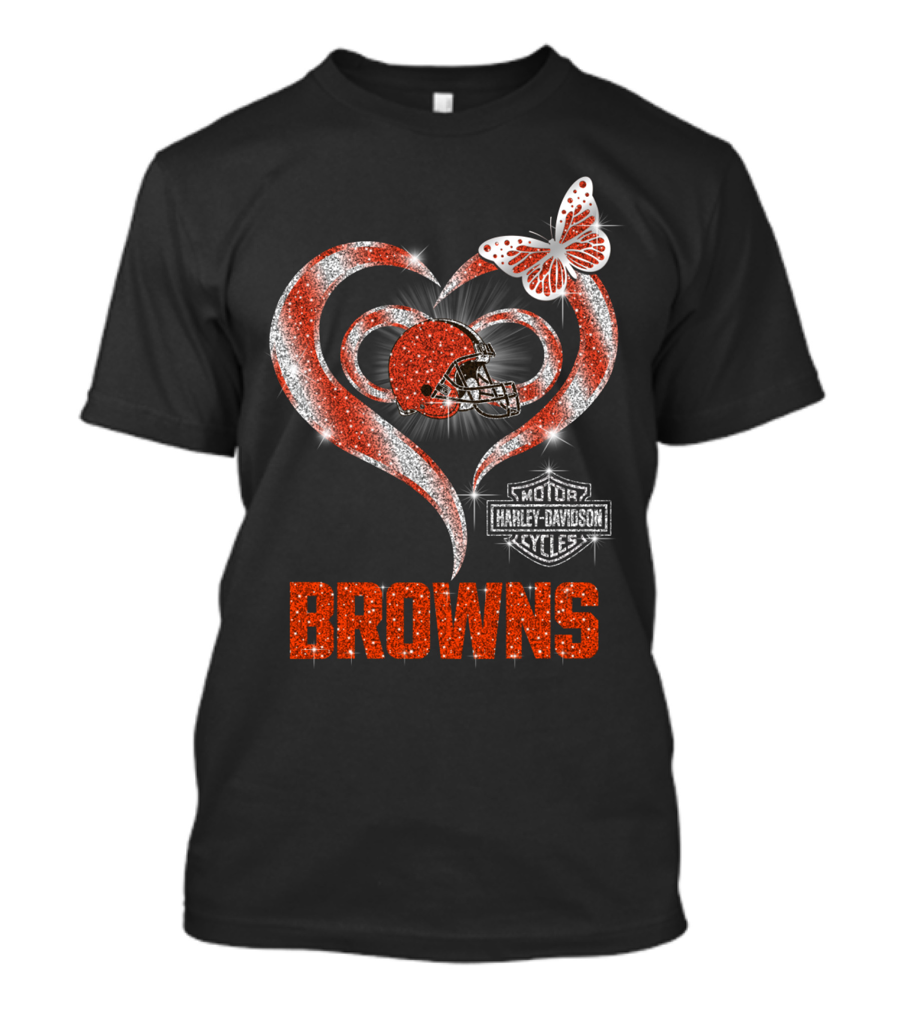 Browns Heart Helmet Butterfly Motor Harley Davidson Cycles T-Shirt