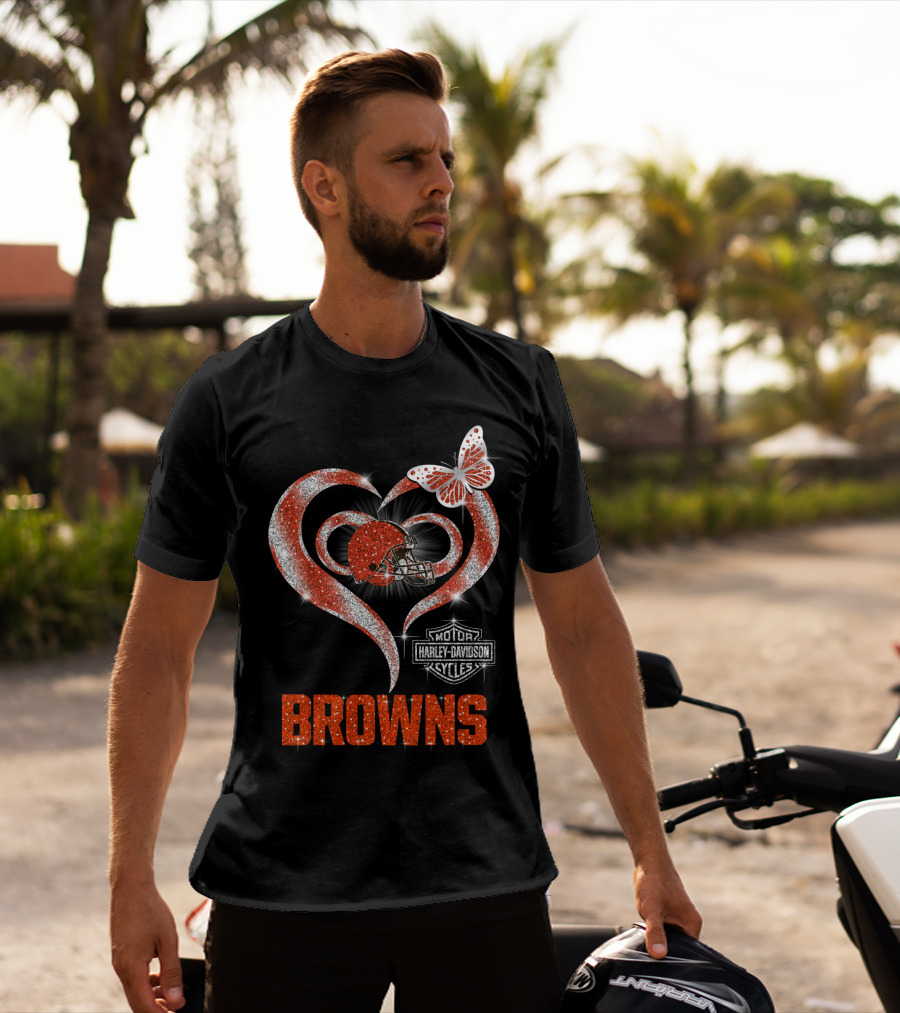 Browns Heart Helmet Butterfly Motor Harley Davidson Cycles T-Shirt