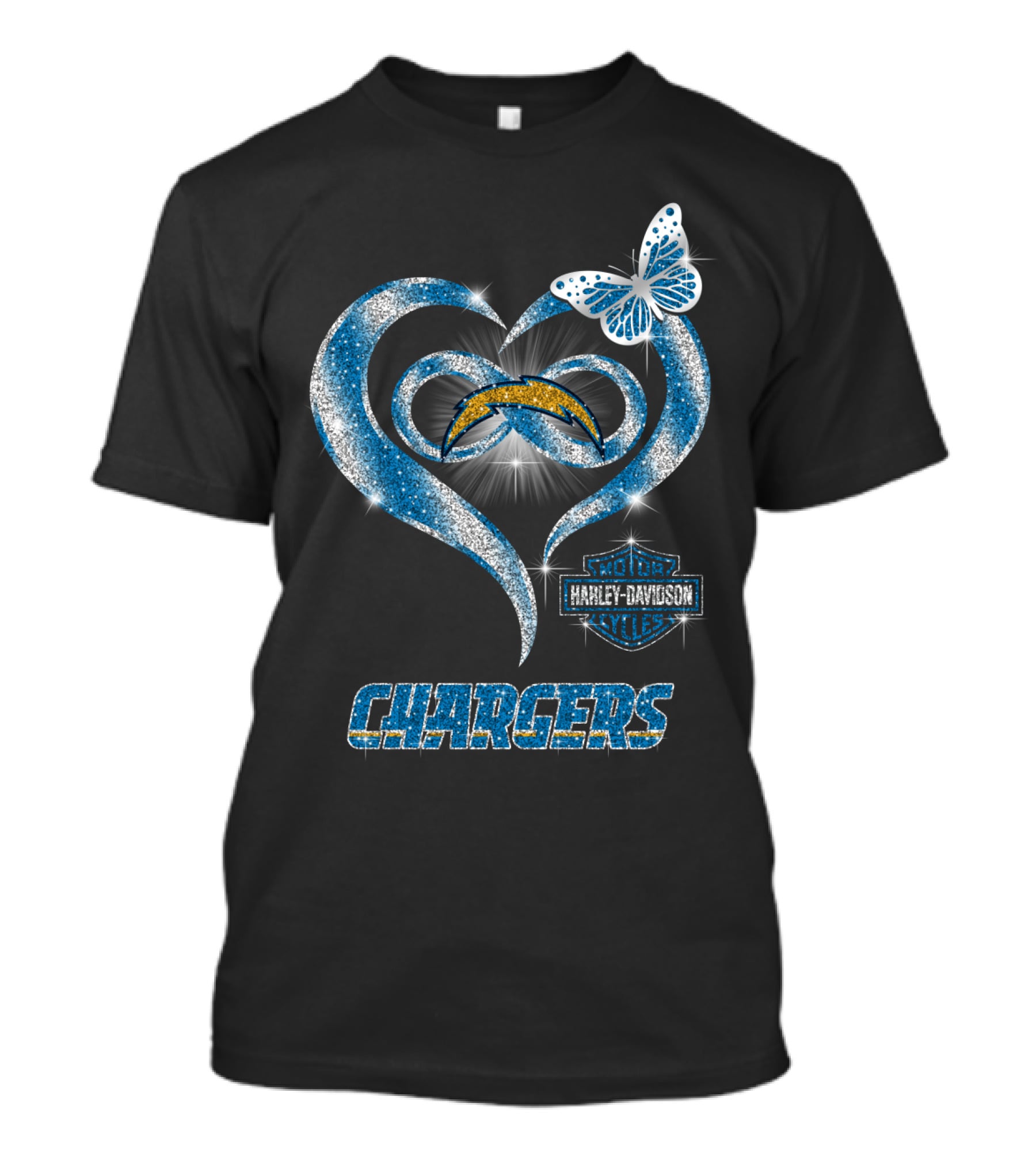 Hlh01 Los Angeles Chargers Harley Davidson Motorcycles Heart Butterfly T-Shirt