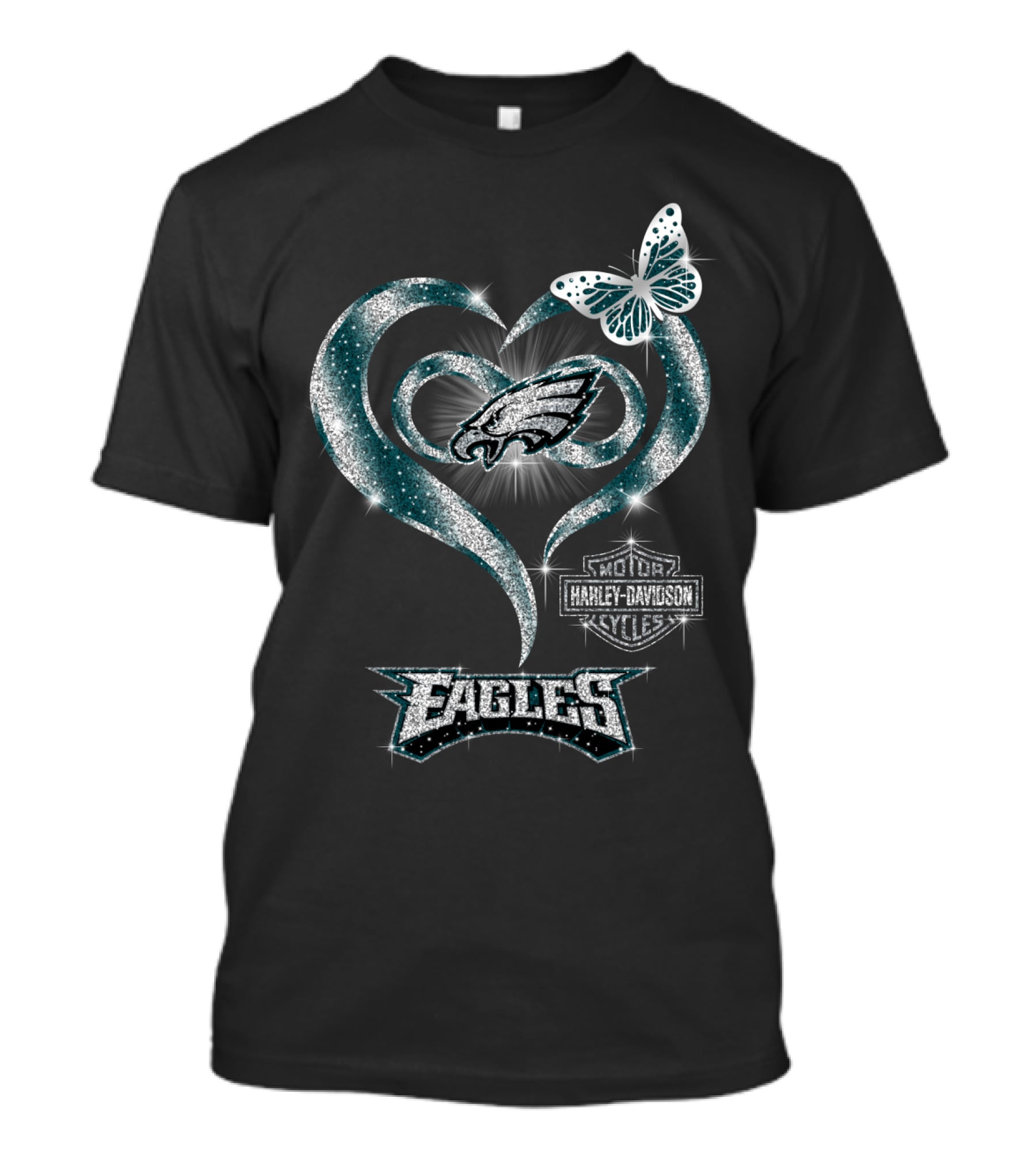 Hlh01 Philadelphia Eagles Harley Davidson Heart Butterfly T-Shirt