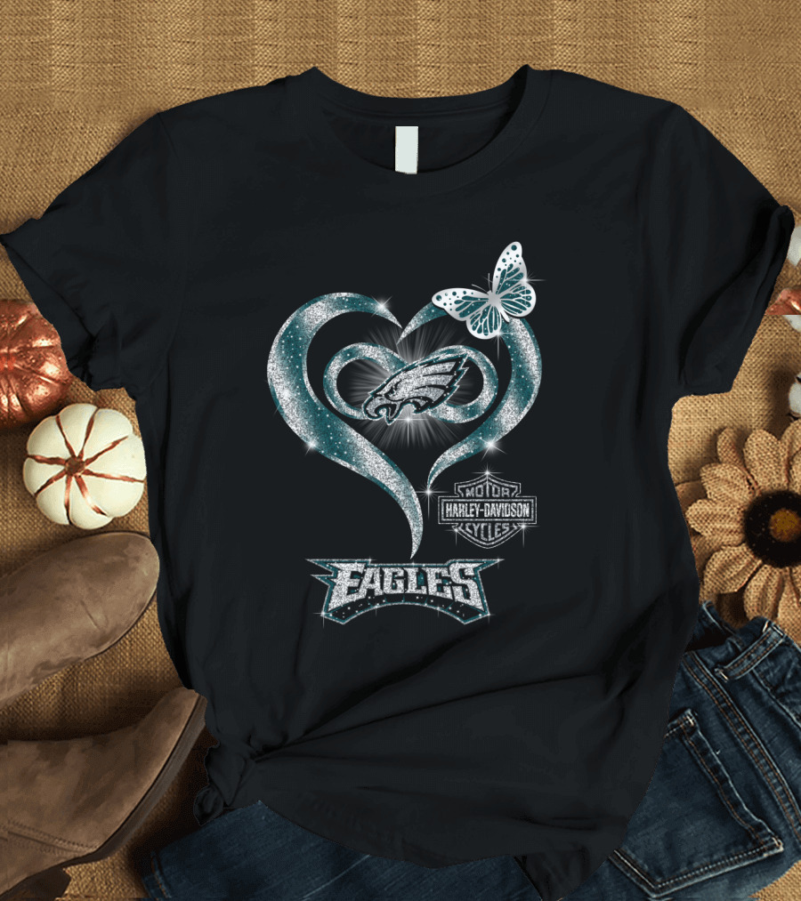 Hlh01 Philadelphia Eagles Harley Davidson Heart Butterfly T-Shirt