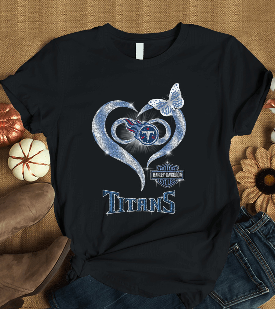Hlh01 Tennessee Titans Heart Butterfly Harley Davidson T-Shirt