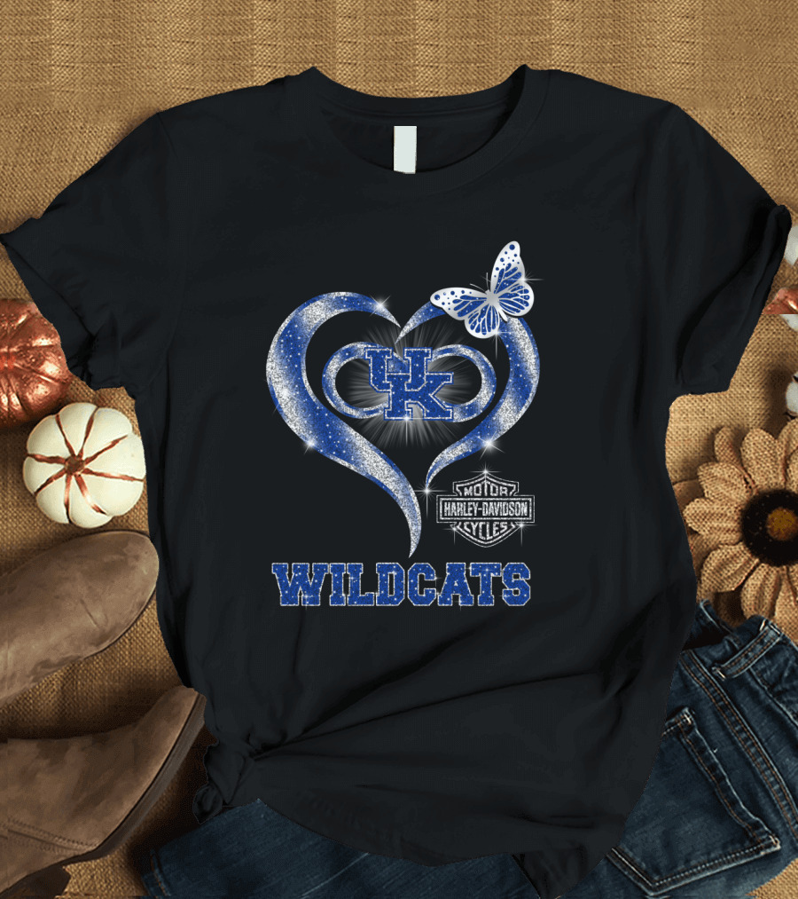 Uk Wildcats Heart Motor Harley Davidson Cycles Butterfly T-Shirt