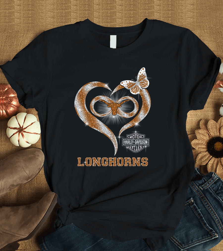 Hlh01 Texas Longhorns Harley Davidson Motorcycles Butterfly T-Shirt