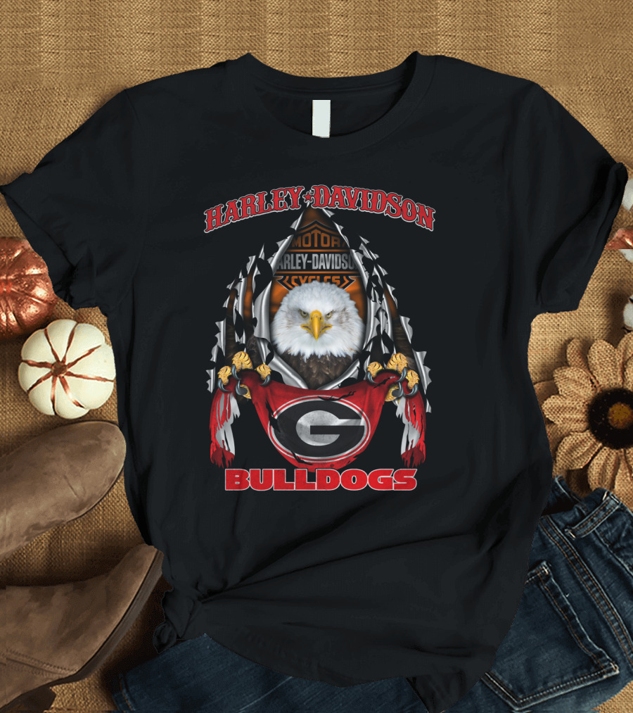 Harley Davidson Motorcycles Georgia Bulldogs Eagle T-Shirt
