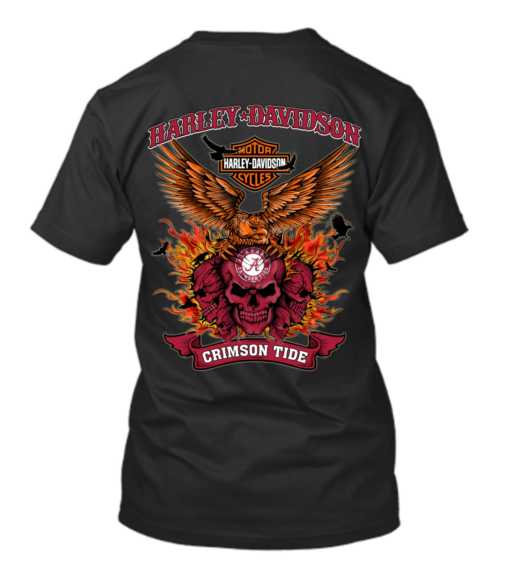 Harley Davidson Alabama Crimson Tide Flames And Eagle T-Shirt