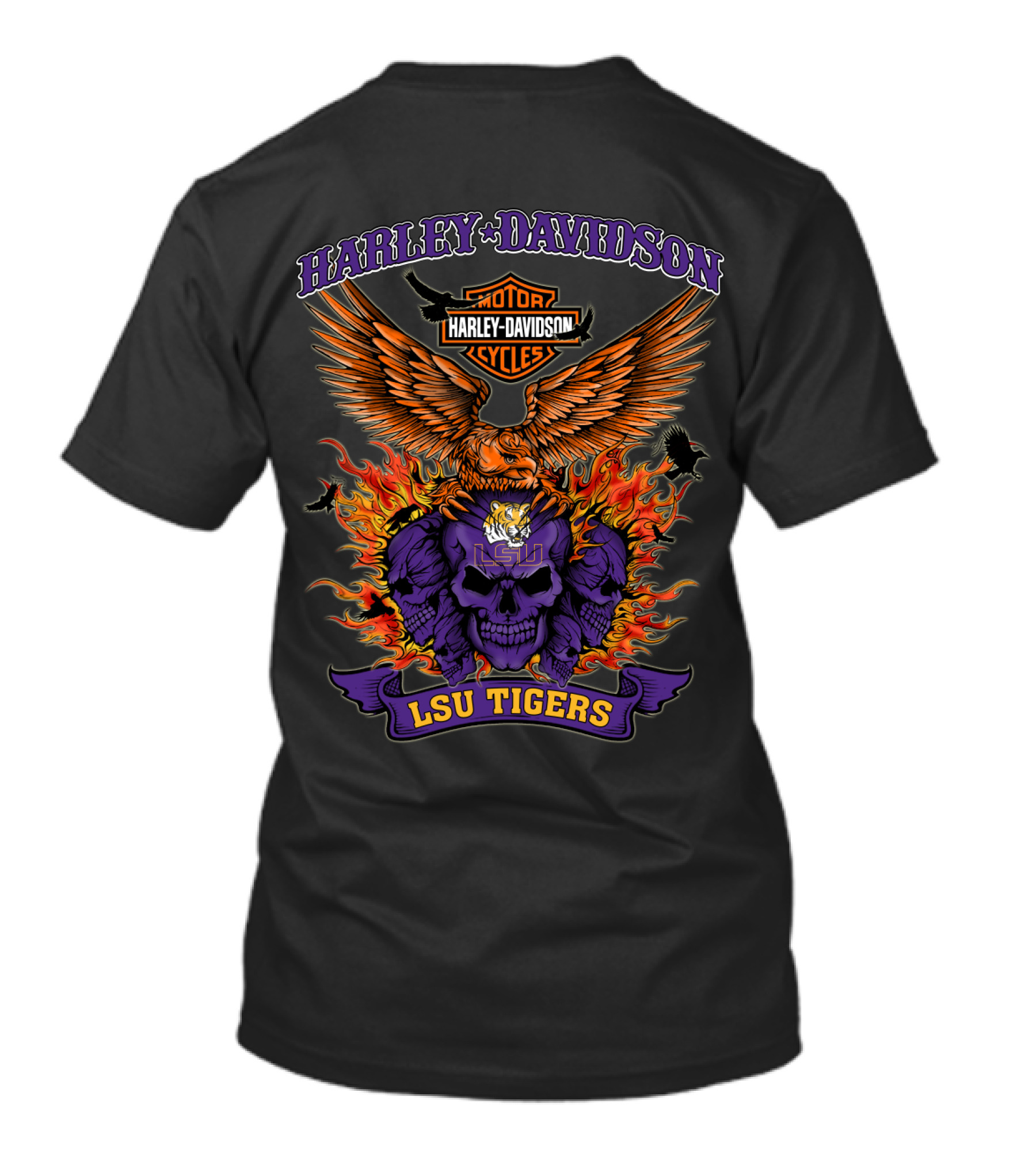 Harley Davidson Lsu Tigers Motorcycles Skull Flames 0304 Ncaa T-Shirt