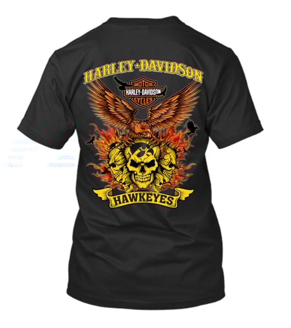 Harley Davidson Iowa Hawkeyes Flaming Skulls And Eagle T-Shirt