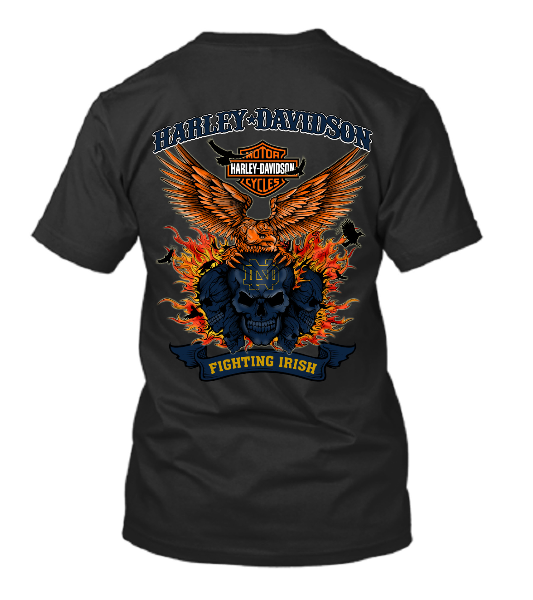 Harley Davidson Notre Dame Fighting Irish Skull And Flames T-Shirt