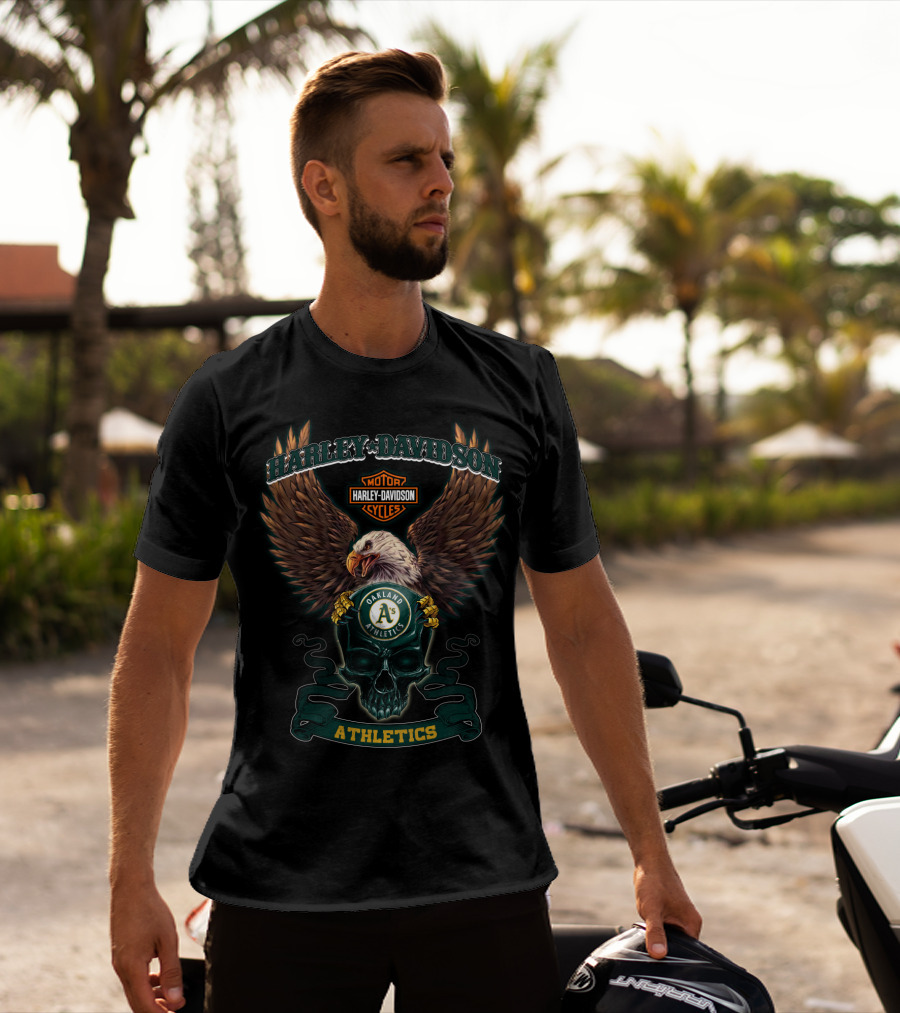 Harley Davidson Cycles Eagle Holding Oakland Athletics A’s T-Shirt