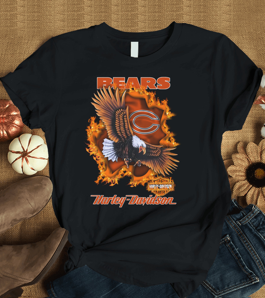 Bears Harley Davidson Chicago Bears Flaming Eagle T-Shirt