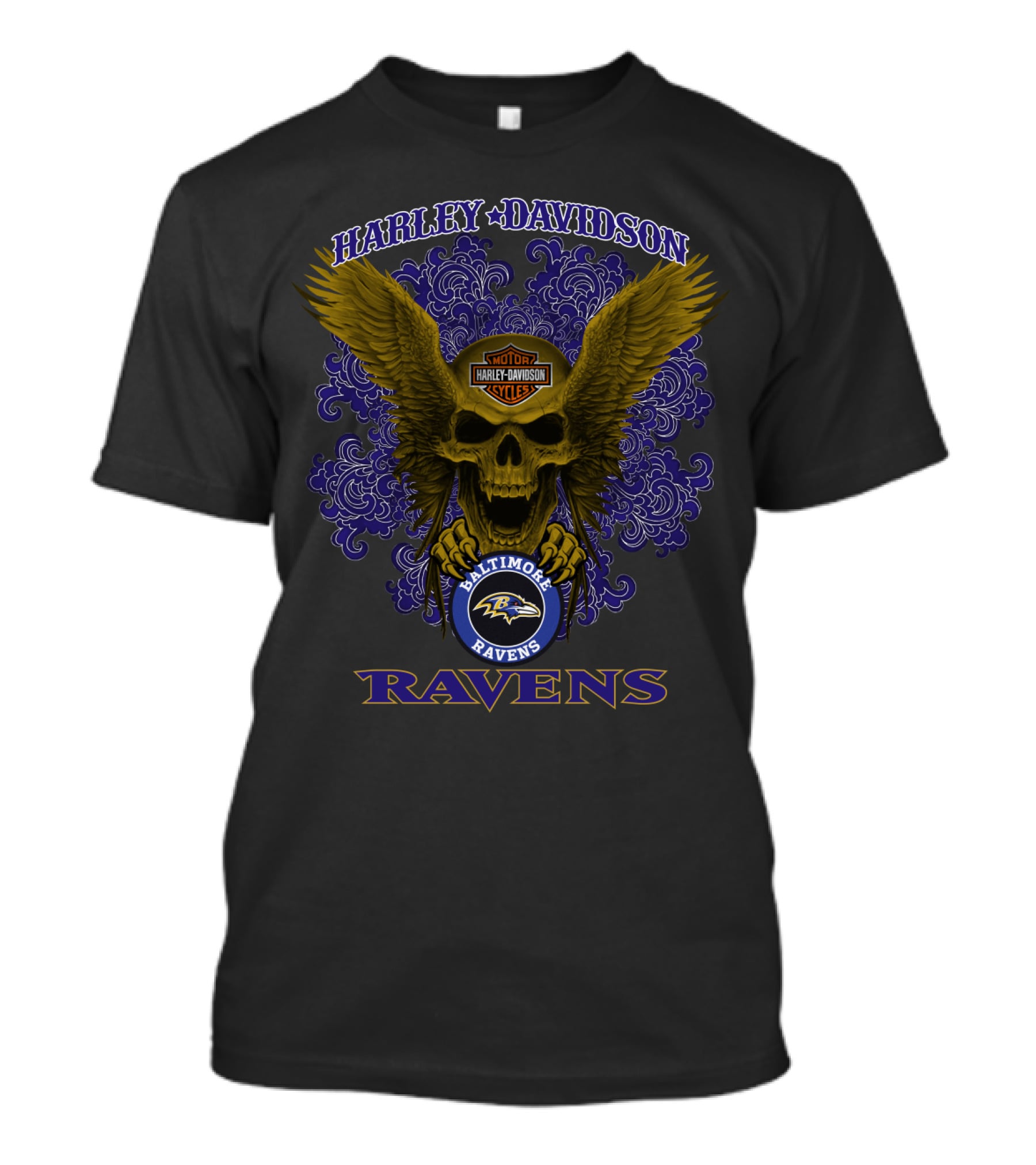 Harley Davidson Baltimore Ravens Nfl Skull Wings Ravens T-Shirt