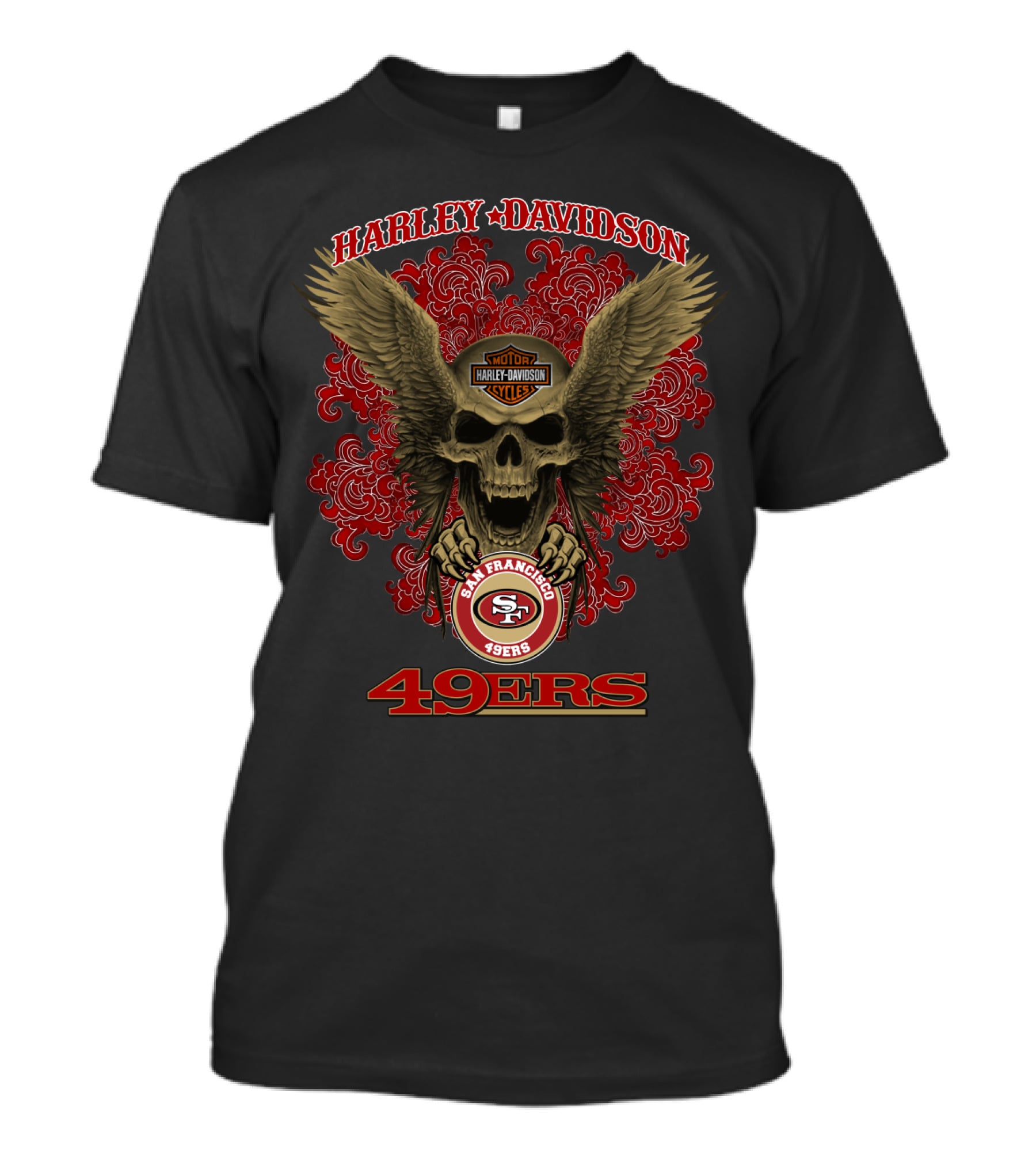 Harley Davidson San Francisco 49ers Nfl Skull Wings T-Shirt