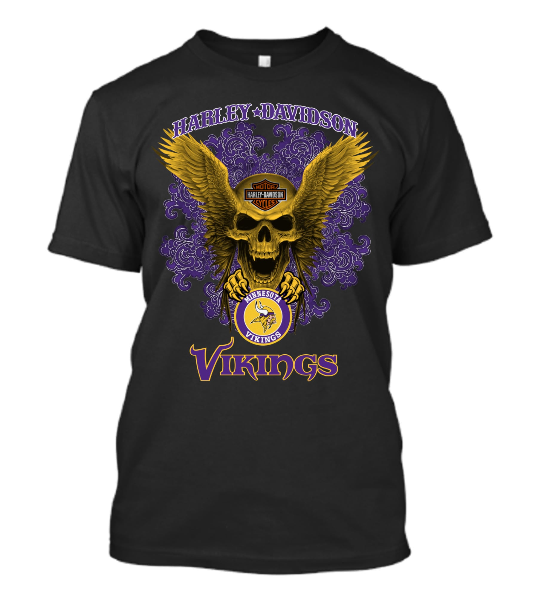 Harley Davidson Minnesota Vikings Skull Wings T-Shirt