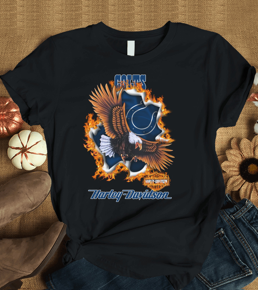 Colts Harley Davidson Eagle With Flame T-Shirt
