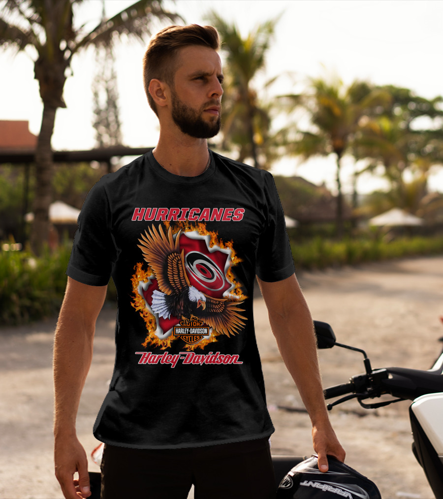 Hurricanes Harley Davidson Carolina Logo Flame Eagle T-Shirt