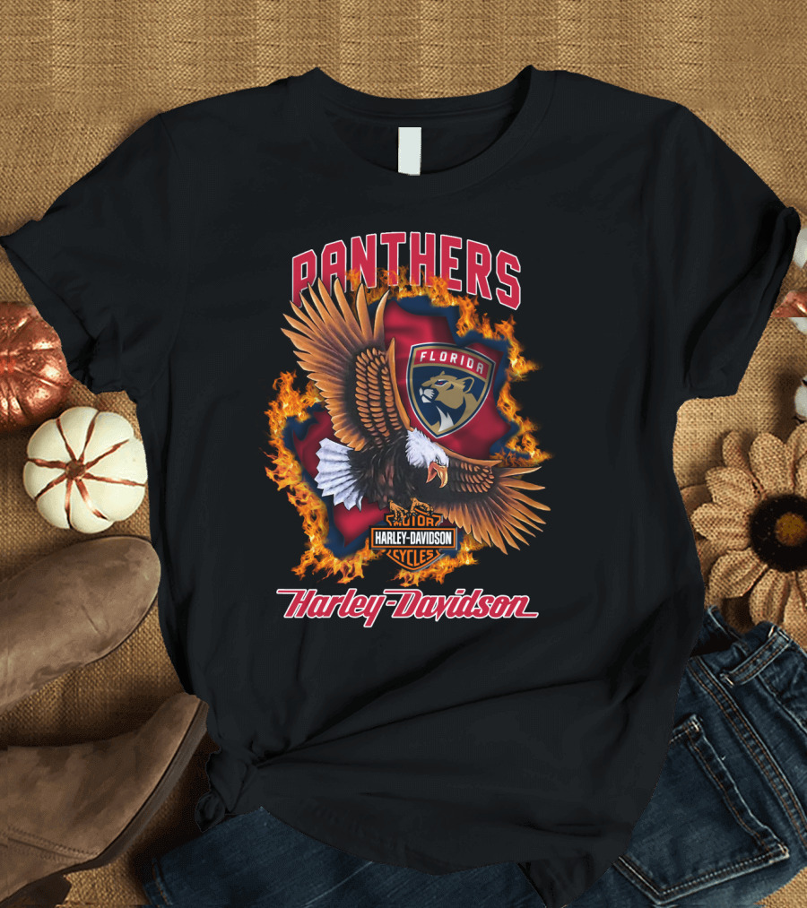 Florida Panthers Harley Davidson Cycles Flame Eagle T-Shirt