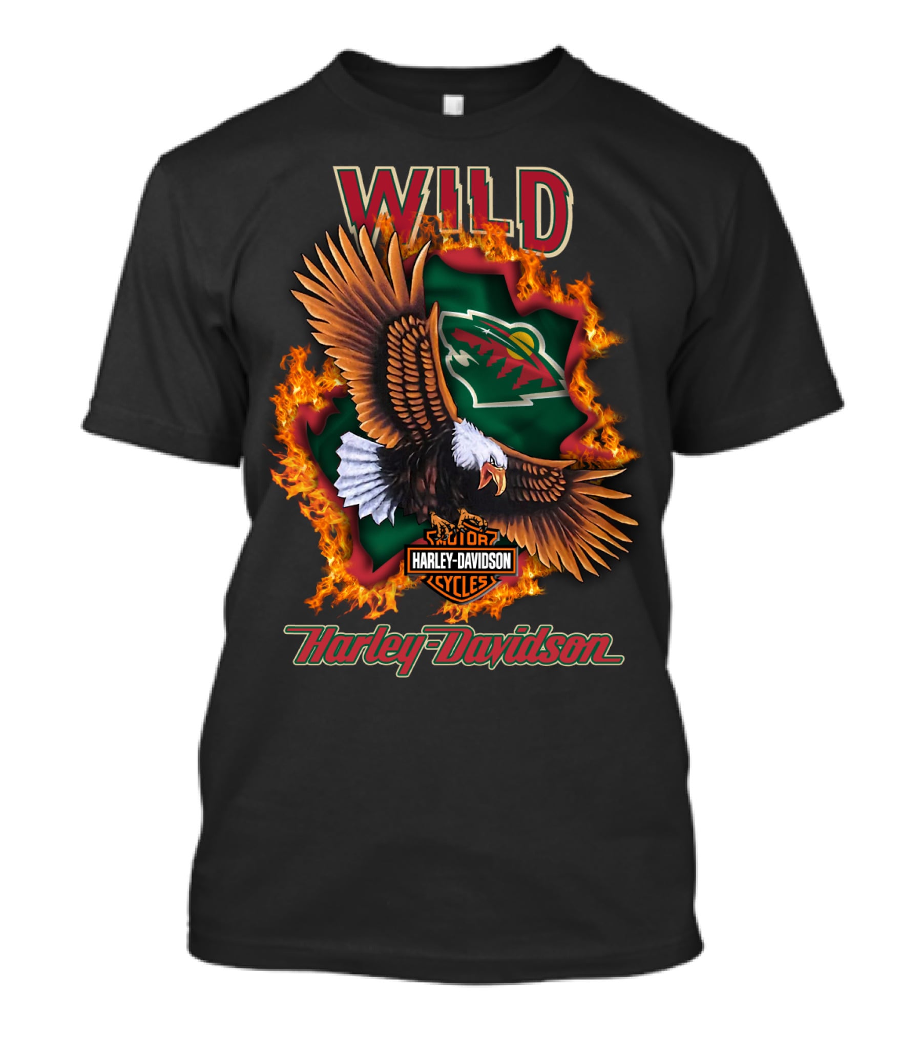 Harley Davidson Wild Minnesota Wild Nhl Eagle Flames T-Shirt