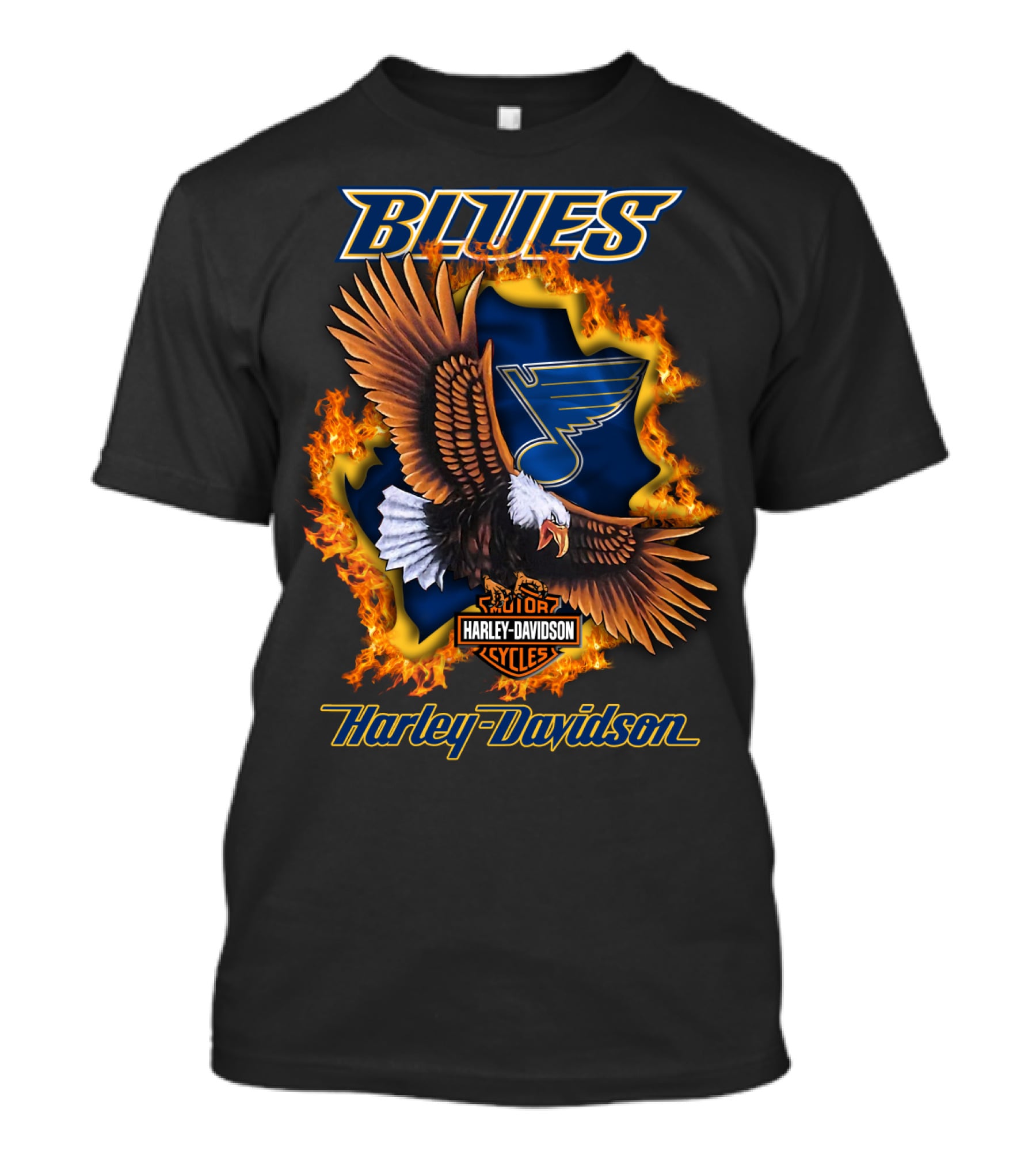 St Louis Blues Harley Davidson Cycles Nhl Eagle Blaze T-Shirt