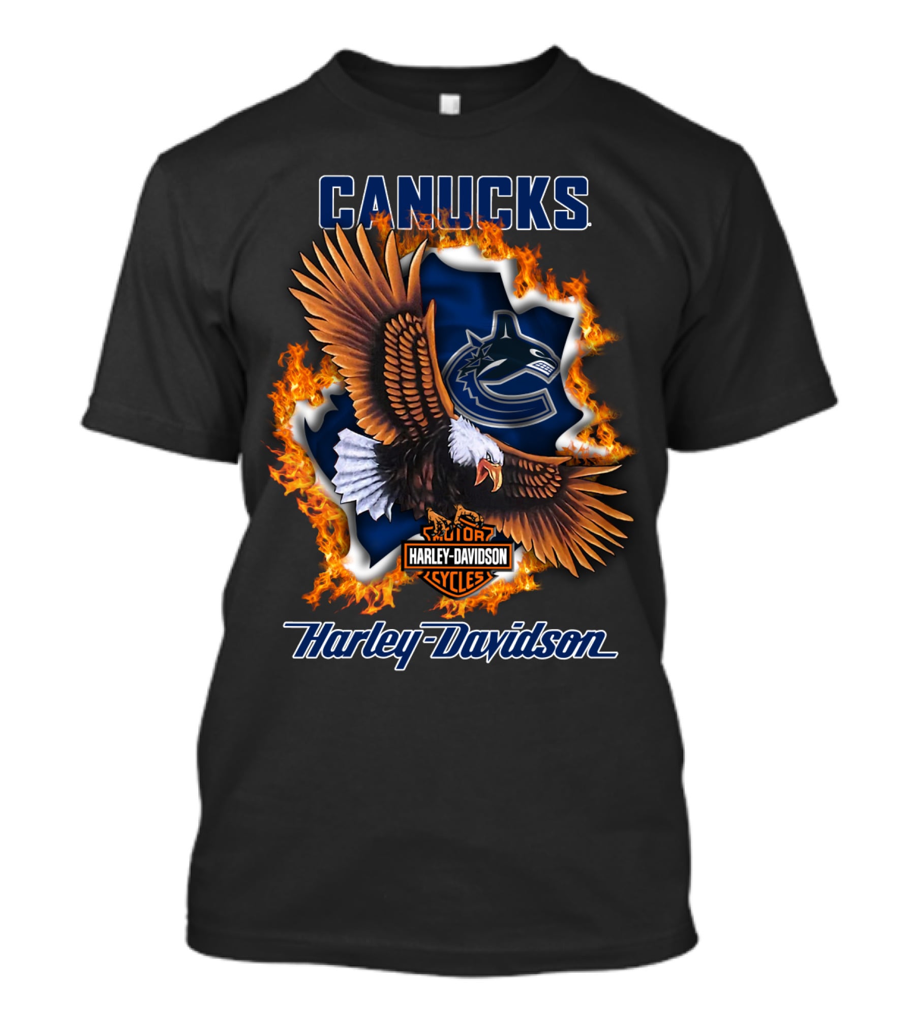 Canucks Harley Davidson Nhl Vancouver Cycles Eagle Flame T-Shirt