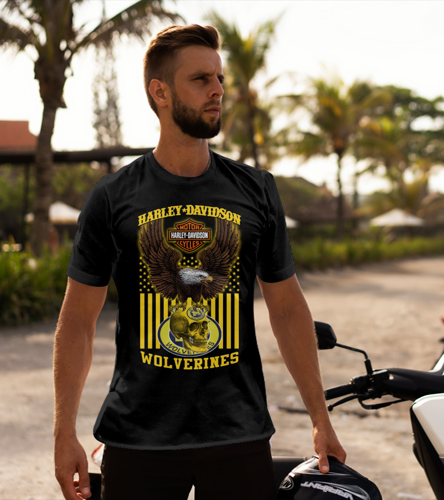 Harley Davidson Michigan Wolverines Eagle Skull T-Shirt