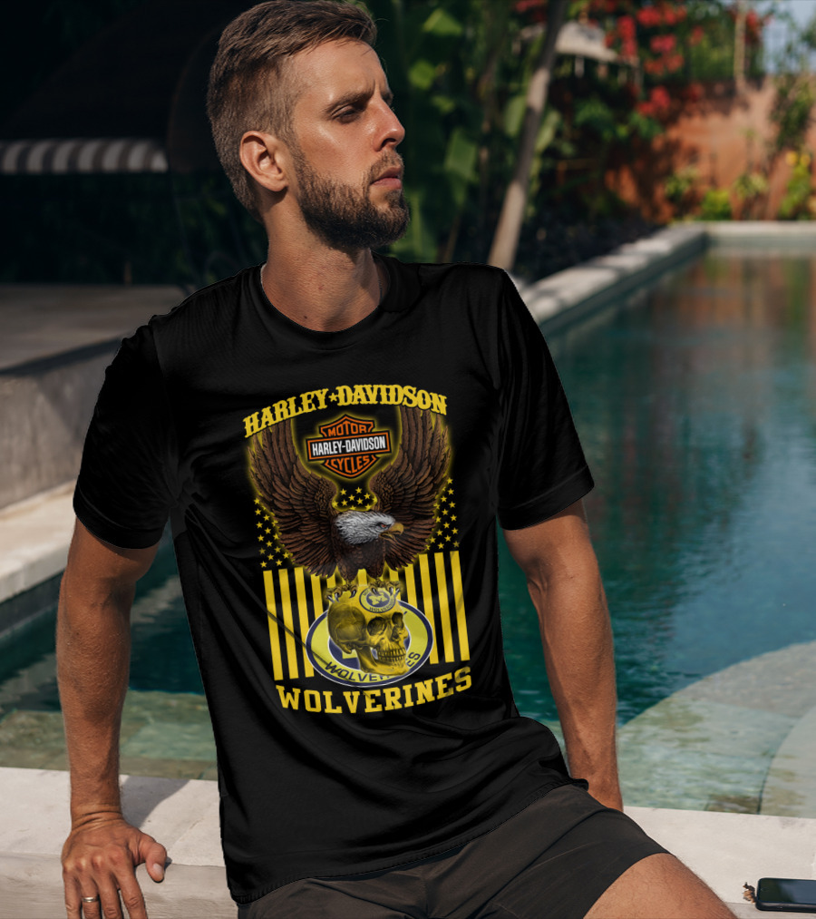 Harley Davidson Michigan Wolverines Eagle Skull T-Shirt