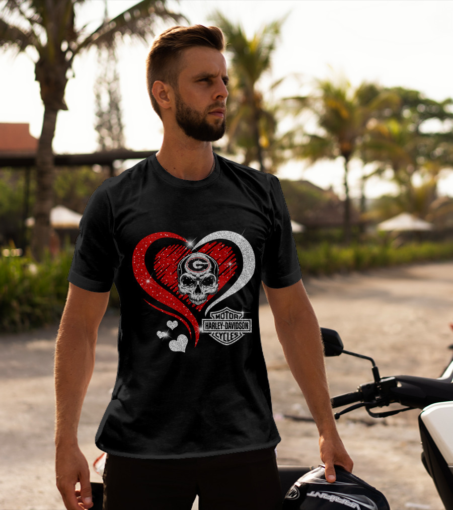 Georgia Bulldogs Harley Davidson Skull Heart T-Shirt