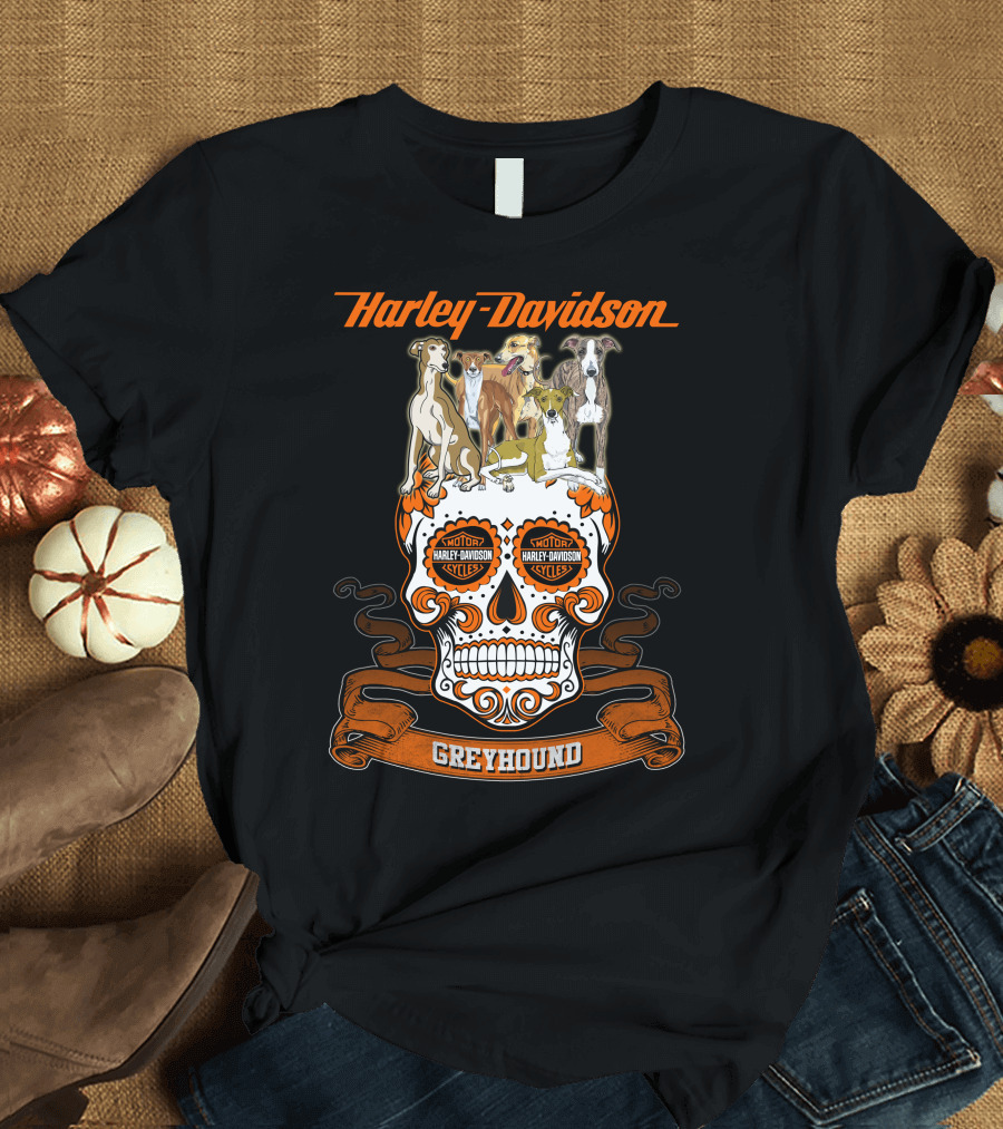 Harley Davidson Motor Cycles Greyhound Skull T-Shirt
