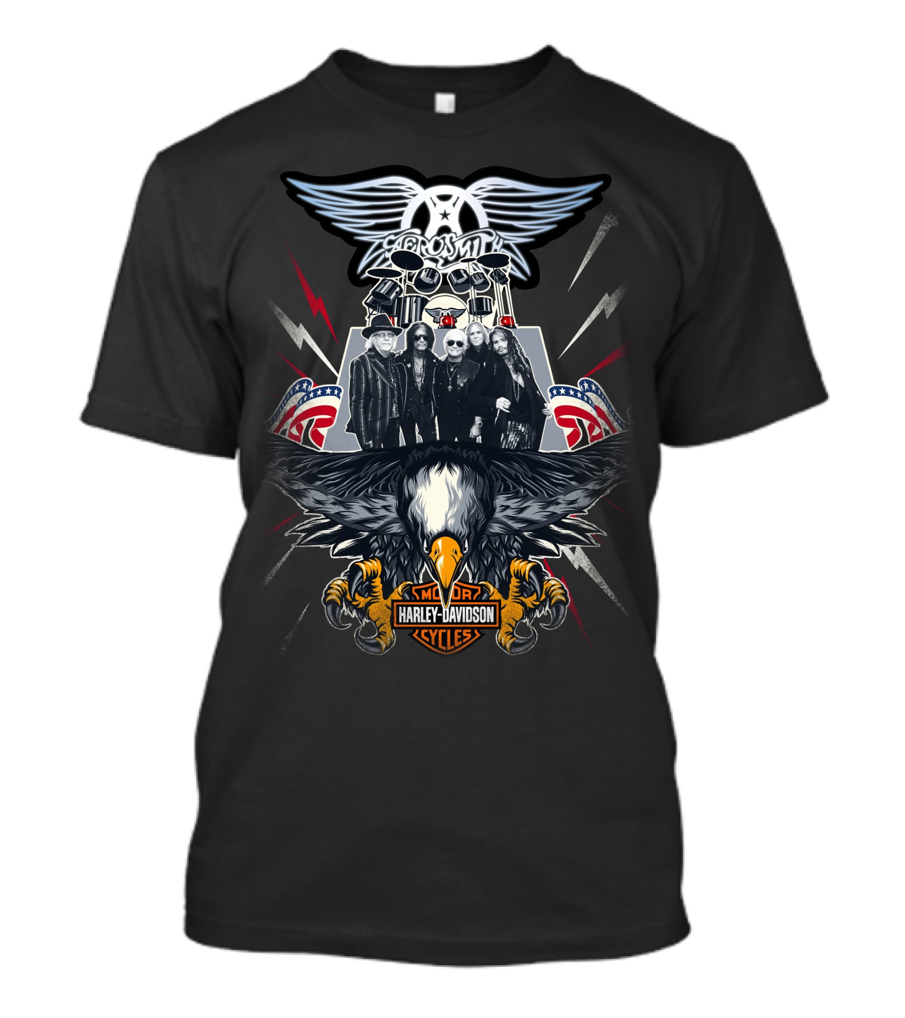 Aerosmith Harley Davidson Motor Cycles Eagle Lightning Band T-Shirt