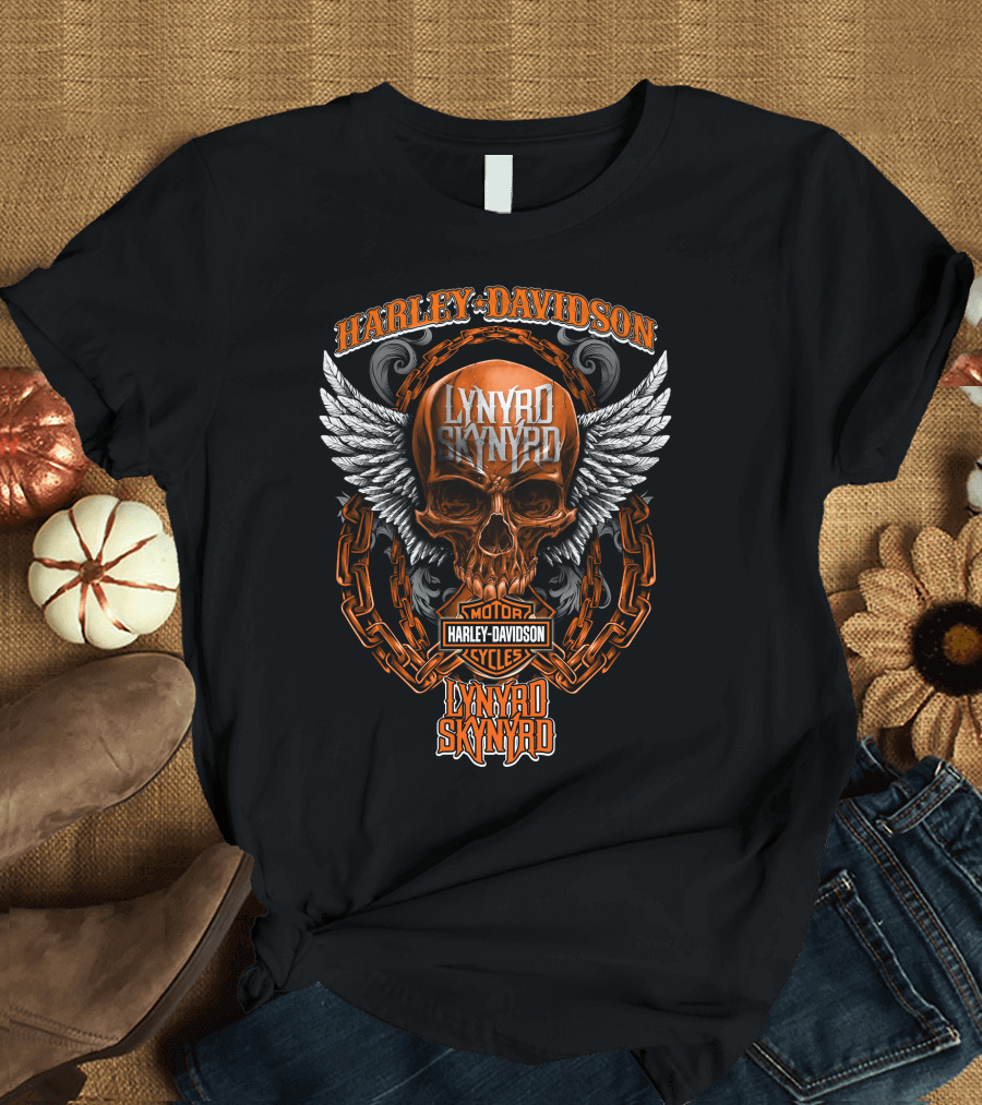 Harley Davidson Lynyrd Skynyrd Skull With Wings And Chains T-Shirt