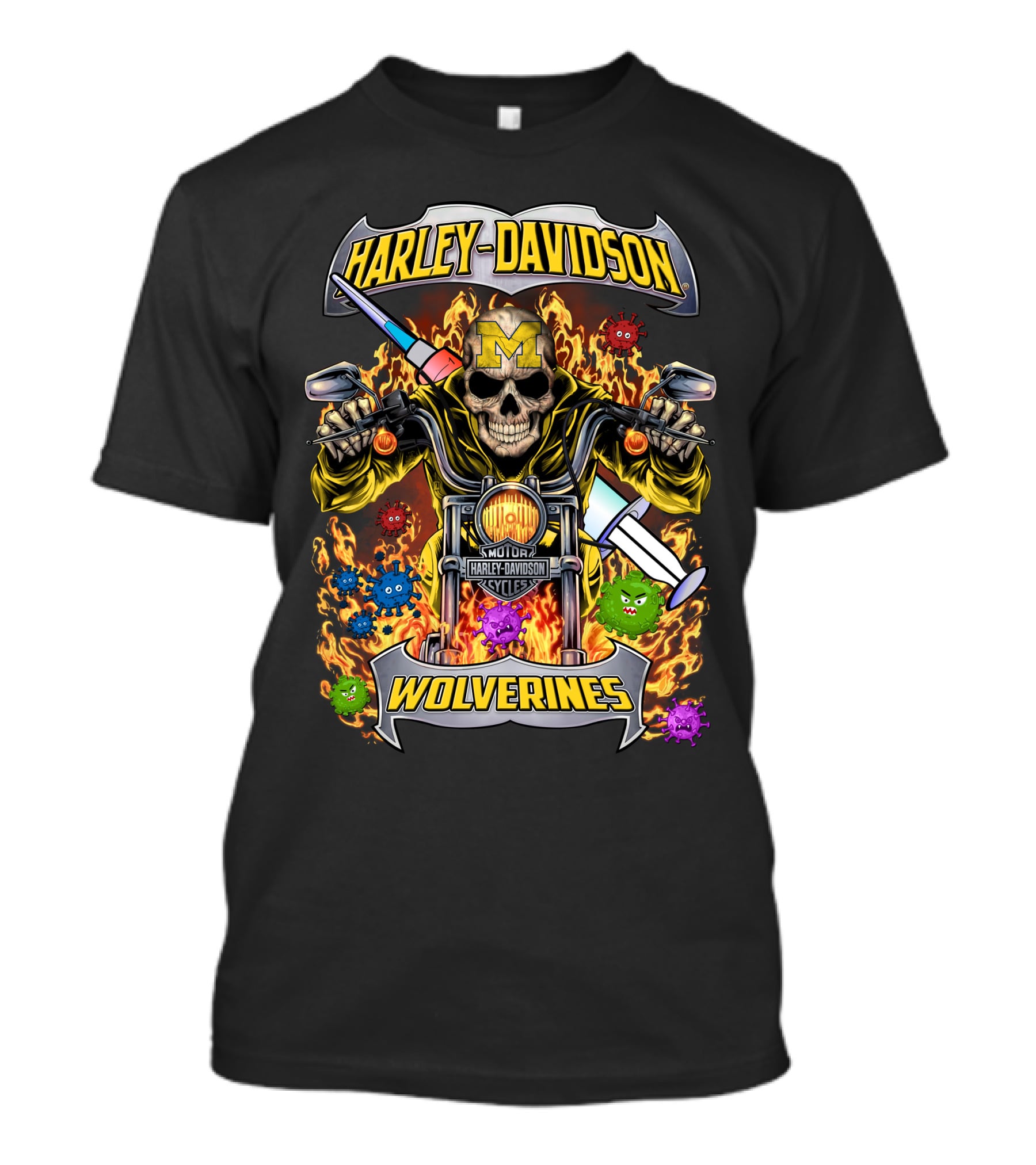 Harley Davidson Michigan Wolverines Skull Motorcycles T-Shirt