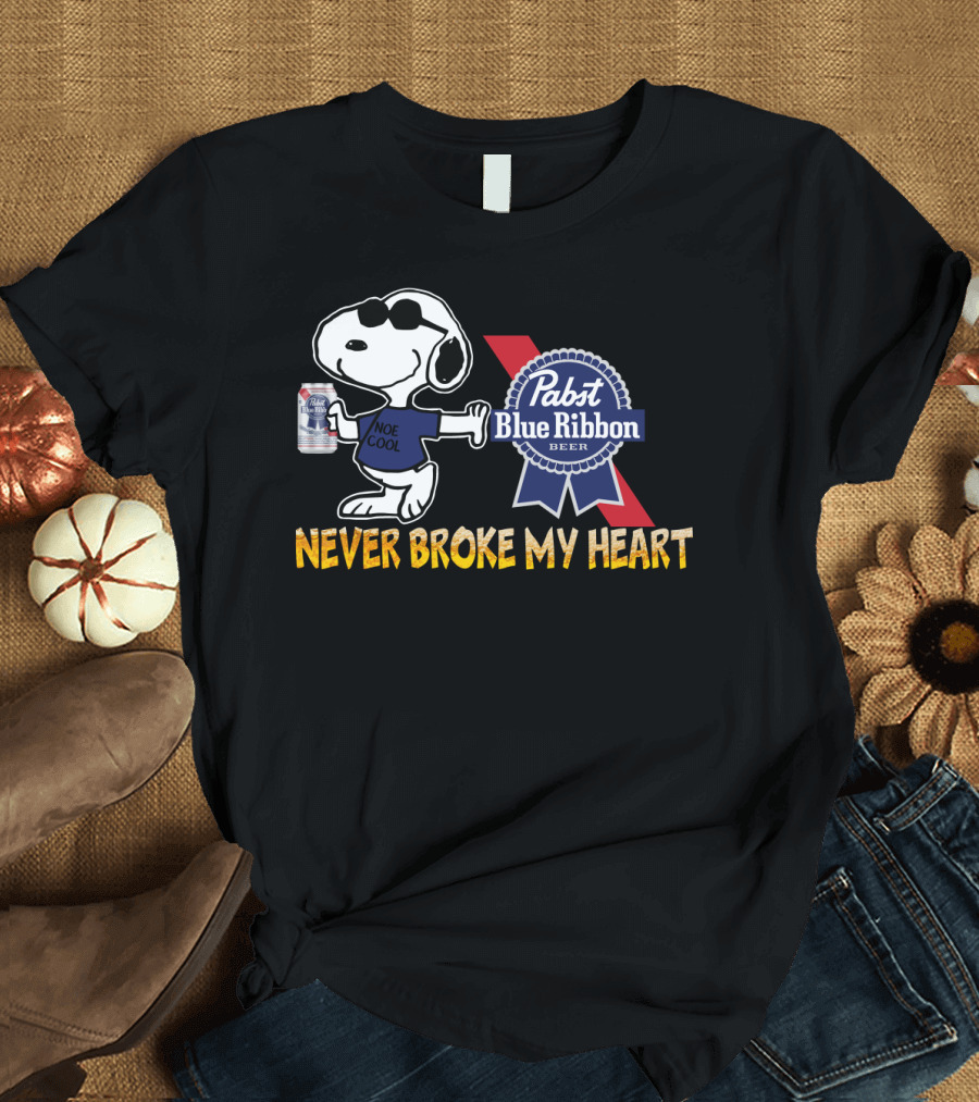Snoopy Noe Cool Pabst Blue Ribbon Beer Never Broke My Heart T-Shirt