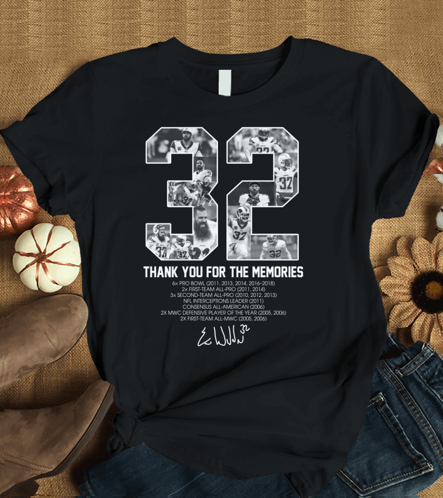 Eric Weddle No 32 Thank You For The Memories Pro Bowl All-Pro Interceptions Leader Signature T-Shirt