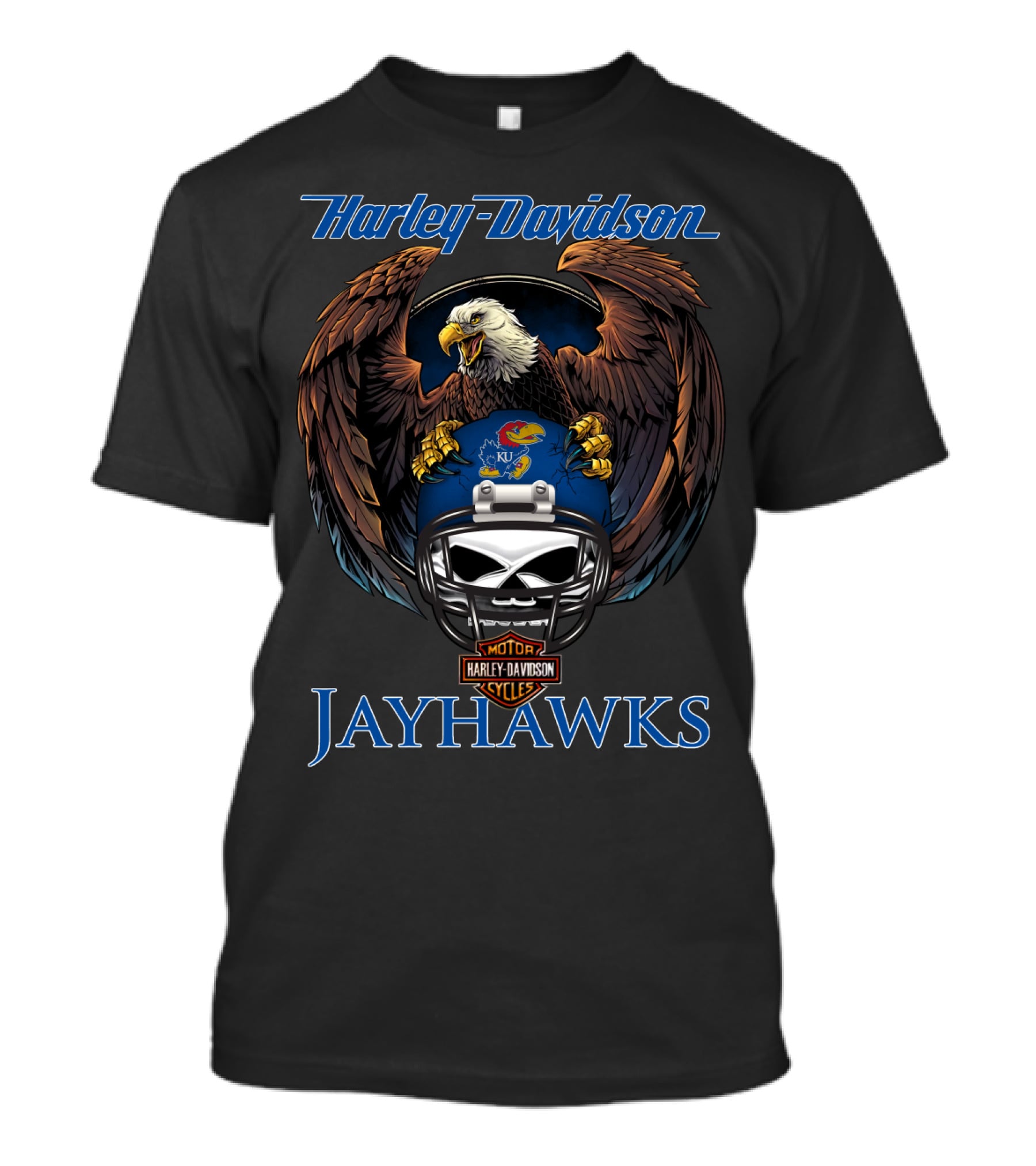 Harley Davidson Jayhawks Eagle And Skull Helmet With Ku T-Shirt