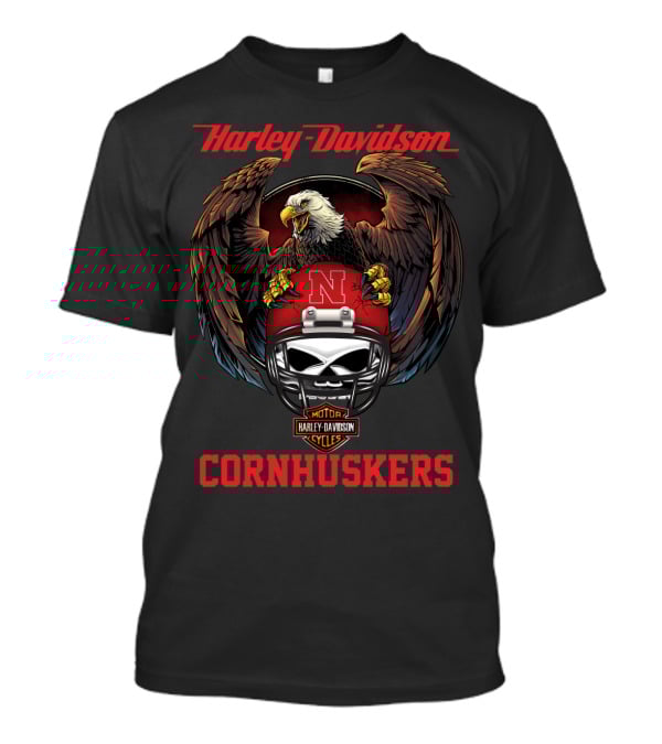 Harley Davidson Cornhuskers Motor Cycles Bald Eagle Helmet T-Shirt
