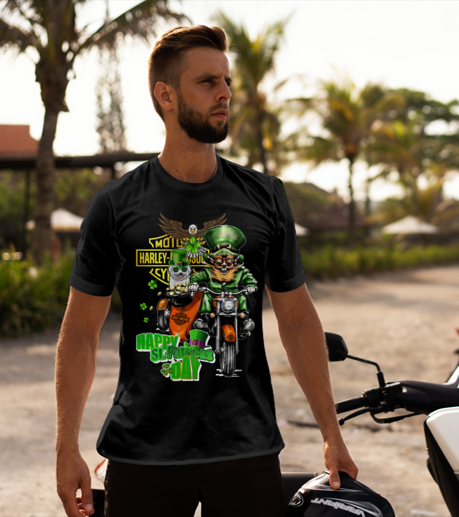 Harley Davidson Motor Cycles St Patrick's Day Bichon Frise 47 Leprechaun Motorcycle Rider T-Shirt