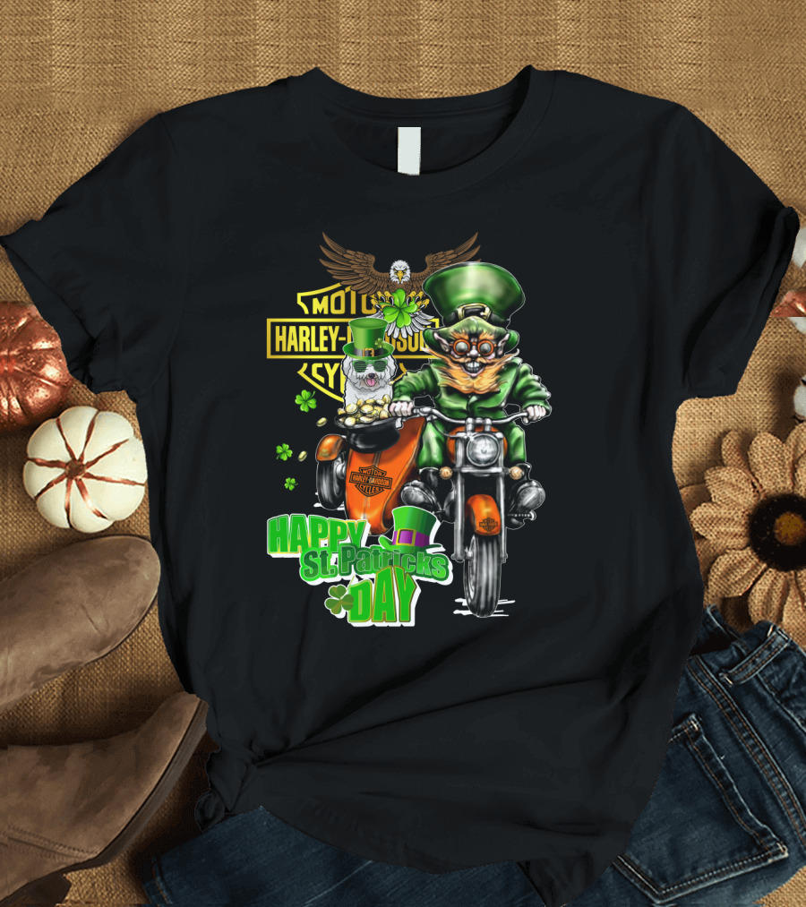 Harley Davidson Motor Cycles St Patrick's Day Bichon Frise 47 Leprechaun Motorcycle Rider T-Shirt
